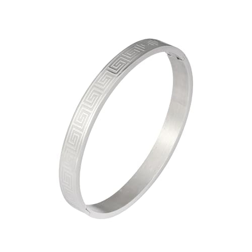 4/6/8MM Greek Key Meander Bracelet Oval Stainless Steel Bangle Cuff Gifts for Women Men - color: Silver, size: 8mm