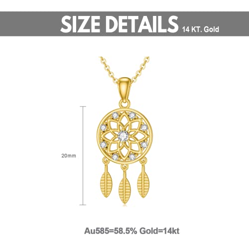 14K Gold Dream Catcher Necklace for Women, Dainty Tree of Life Necklace Birthday Gifts for Girlfriend Wife Mom Her 16+1+1 inch - color: Dream Catcher-Style 2