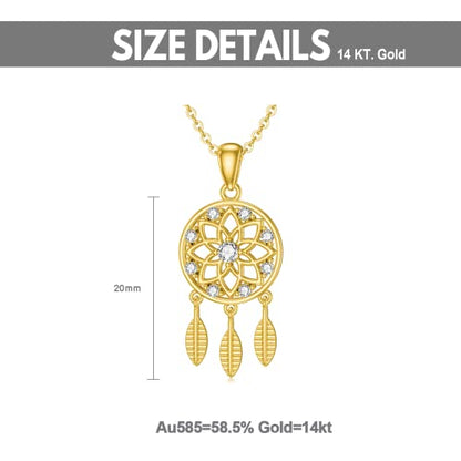 14K Gold Dream Catcher Necklace for Women, Dainty Tree of Life Necklace Birthday Gifts for Girlfriend Wife Mom Her 16+1+1 inch - color: Dream Catcher-Style 2