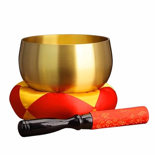 Golden Meditation, Tibetan Singing Bowl Set, with Mallet & Cushion Spiritual Decor, for Meditation & Chakra Healing, Pure Long Tone(3.7in/9.5cm) - size: 3.7in/9.5cm