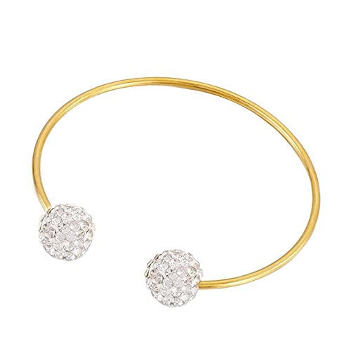 Women's Stainless Steel Minimalist Open Cuff Bracelet with Zirconia Ball, Silver/Gold - color: Gold-10mm ball