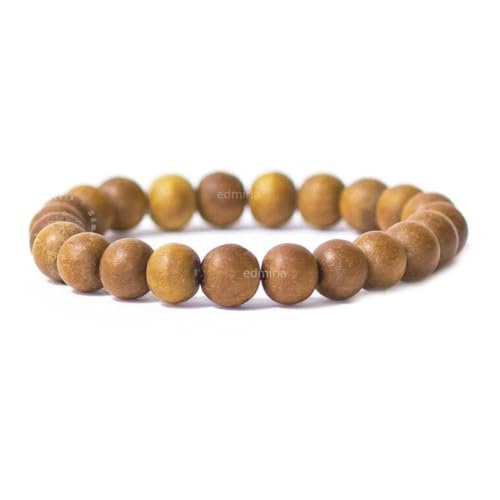 Sandalwood Bracelet for Women Men Buddhist Prayer Strand Chandan Bracelet Handmade Stretchable Elastic Sandalwood Beaded Wristbands for Yoga Meditation - style: 8mm Beads