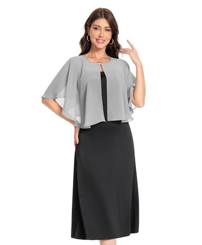 Baoqiya Capelets for women Chiffon Cape Soft Shawls and Wraps Wedding Capes 1920s flapper Cover Up - color: Gray