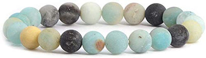 Angelstones Handmade Natural Healing Gemstone 8mm Round Beads Stretch Crystal Bracelet 7 Inch Unisex - color: Matt Multicolor Amazonite