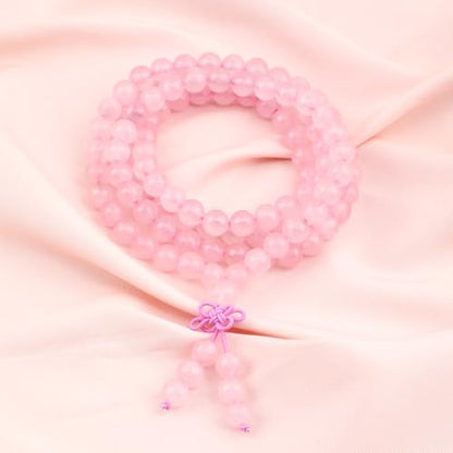 AD Beads 6mm 8mm 108 Prayer Mala Jasper Elastic Bracelet - Handmade Yoga Meditation Healing Power Energy Gifts for Unisex Adult. - color: Rose Quartz (Courage)