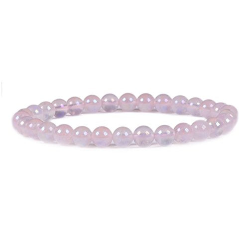 Justinstones Gem Semi Precious Gemstone 6mm Round Beads Stretch Bracelet 6.5 Inch - color: Aqua Aura Rose Quartz