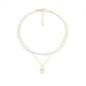 2Pcs Crystal Necklace for Women Handmade Choker Necklaces Pendant Necklace Natural Stone Gemstone Beaded Necklace 18k Gold Plated Adjustable Dainty Necklace for Women - color: Clear Quartz