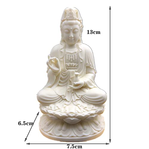 Goddess of Mercy Guan yin Buddha Statue on Lotus|White Quanyin Sculpture for Home Office Decor|Female Buddha Statue Blessing
