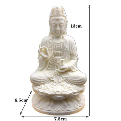 Goddess of Mercy Guan yin Buddha Statue on Lotus|White Quanyin Sculpture for Home Office Decor|Female Buddha Statue Blessing