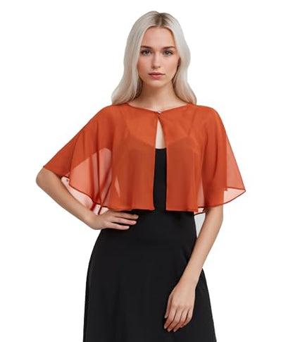 TONGFANTFL Women's Soft Chiffon Capelets Shawls and Wraps for Evening Wedding Cape Bole Cover Up - color: Burnt Orange