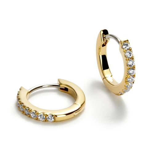 Ana Luisa Trendy Huggie Hoop Earrings for Women - 14K Gold Plated or Sterling Silver Hoop Earrings - Small, Dainty, Hypoallergenic, Water-Resistant, Tarnish-Free Hoops - Jewelry Perfect for Stacking - color: Gold Pave, size: Mini