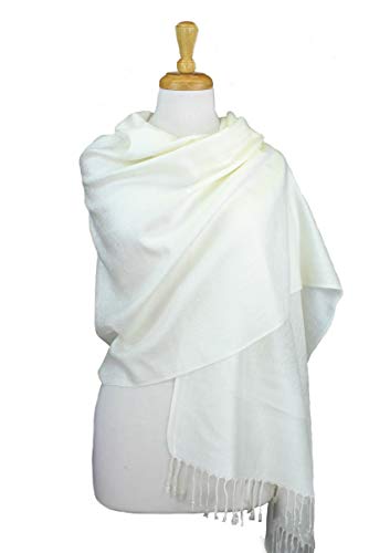 PASKMLNA Paisley Jacquard Pashmina Shawl Wrap Scarf Stole - color: Off-white
