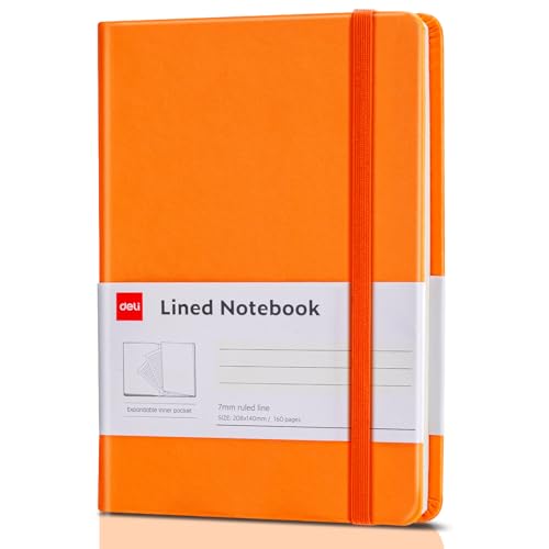 deli A5 Lined Journal Notebook, 160 Pages Hardcover Writing Notebook, 5.5"x8.2" College Ruled Notebook for Office, School, Work Notes (Orange) - color: Orange