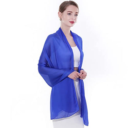 Womens Scarf Pashmina Shawls and Wraps for Evening Dresses Like Chiffon Silk Scarf for Bridal Weddings - color: Royal Blue