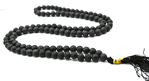 Amazing Gemstone Lava Stone Mala Beads - 108 Prayer Beads for Meditation and Mindfulness Practice, Handcrafted Mala Beads with Natural Gemstones for Spiritual Healing and Relaxation (Plain) - color: Lava Stone, style: Plain