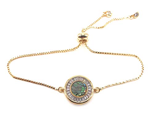 SIFRIMANIA Minimalist Adjustable Gold Plated Bracelet with Abalone Inlay and Cubic Zirconia Accent, Handmade Modern Jewelry for Women