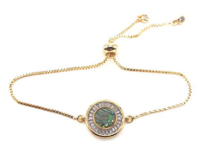 SIFRIMANIA Minimalist Adjustable Gold Plated Bracelet with Abalone Inlay and Cubic Zirconia Accent, Handmade Modern Jewelry for Women