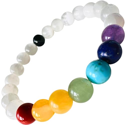 TEJO Natural Stone Bracelet for Women - size: 7.5 inches, style: White 7 Chakra Healing Bracelet – Unisex