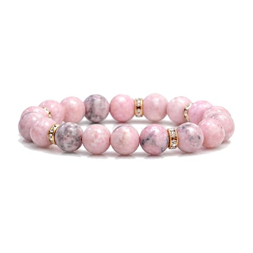 Healing Bracelet For Women Anxiety Crystal Bracelet Chakra Beaded Bracelets Rose Quartz Crystals And Healing Stones Yoga Bead Bracelet Calming Stretch Bracelet Stress Relief Gifts For Women - color: Pink-Zebra Stone