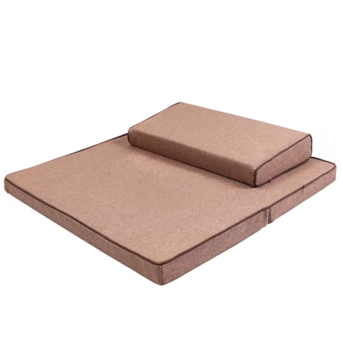 Portable Foldable Meditation Cushion Mat Set with Washable Cotton Linen Cover, Larger Thick Yoga Mat Bolster Floor Pillows Seating for Adults Meditation Accessories coffee-60cm - color: Coffee, size: 60cm