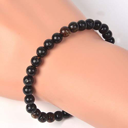 Justinstones Gem Semi Precious Gemstone 6mm Round Beads Stretch Bracelet 6.5 Inch - color: Biotite