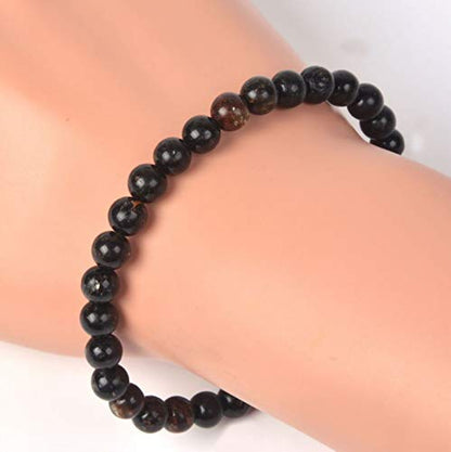 Justinstones Gem Semi Precious Gemstone 6mm Round Beads Stretch Bracelet 6.5 Inch - color: Biotite