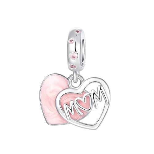 Prayer Cross Elephant Airplane Suitcase Charm 925 Sterling Silver Charms fits for Bracelets Necklace Pendant Bead Charms Jewelry Gift for Women Family - color: Mom Script Heart Charm