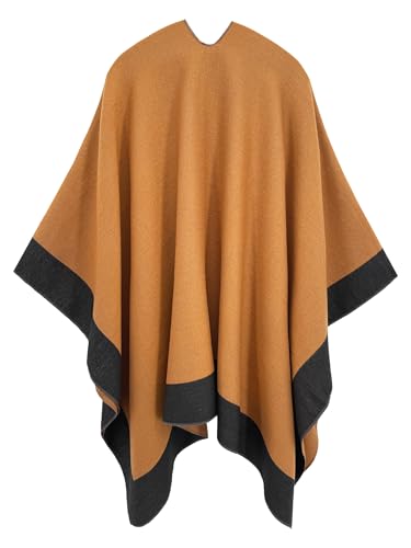 Women's Elegant Shawl Wraps, Soft Open Front Poncho Cape, Reversible Casual Cardigan Shawls for Gift Travel - color: Bronze-black