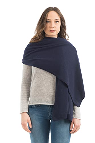 Dalle Piane Cashmere Womens Wool Cashmere Blend Stole Soft Italian Shawl Wrap for Wedding Evening Gift Made in Italy - color: Blue