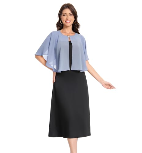 Baoqiya Capelets for women Chiffon Cape Soft Shawls and Wraps Wedding Capes 1920s flapper Cover Up - color: Blue Grey