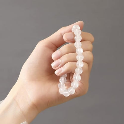 MAIBAOTA Healing Crystal Bracelet for Women Men, 8/4 mm Natural Stone Beaded Bracelets, Jewelry Birthday Gifts, Round Gemstones Stretch Bracelets - color: White-Clear Quartz, size: 8 mm