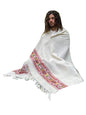 Handmade SATI Shawl Cream Beige Handwoven Wool Meditation Prayer Scarf Blanket Premium Pure Cashmere Winter Tribal Zen Embroidery Handmade AJJAYA