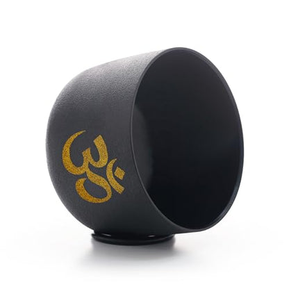7-12 inch 432HZ Gold Powder Printing Black Chakra Crystal Singing Bowls Set of 7 Meditation Bowl Frosted Healing Quartz Bowls with 2 Travel Carry Case Bag 2 Mallet Suede 2 Strikers 7 O-rings