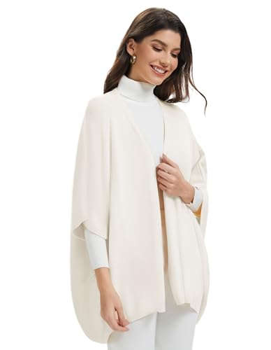 PULI Womens Open Front Shawl Wraps with Sleeves Casual Knit Poncho Shawls for Spring Fall Daily - color: Ivory White