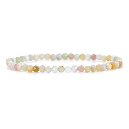 Angelstones Natural Gemstone Small Beaded Stretch Bracelet, 4mm Faceted Round Beads, Crystal Healing Bracelet for Women - color: Multicolor Amazonite