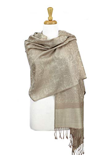 PASKMLNA Paisley Jacquard Pashmina Shawl Wrap Scarf Stole - color: Beige Taupe