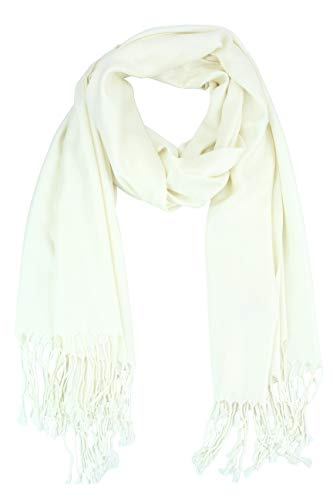 Luxurious Pashmina Feel Scarf & Shawl - Soft Solid Color Wrap for Weddings, Evening Dresses, Gifts - color: . Off Whtie