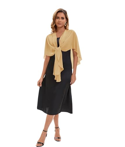 Baoqiya Chiffon Shawl Evening Scarf Shawls and Wraps for Women Wedding Party Bridal Scarves Cover Ups - color: Gold