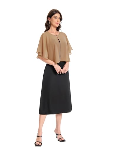 Baoqiya Capelets for women Chiffon Cape Soft Shawls and Wraps Wedding Capes 1920s flapper Cover Up - color: Camel