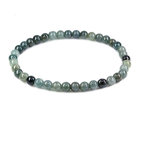 Keleny Gem Semi Precious Gemstones 4mm Round Beads Crystal Stretch Bracelet 7 Inch Unisex - color: Dark Green Jade