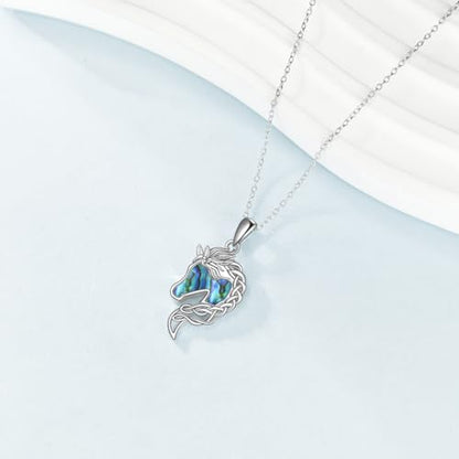 Animal Necklace 925 Sterling Silver Pendant Jewelry Gift for Women Animal Lover - style: Horse-abalone shell