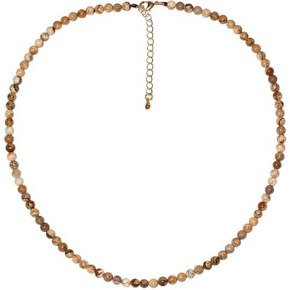 Simple Choker Necklace for Women Real Stone and Crystals Necklaces 4mm Beaded Choker Jewelry Meditation Gift for Women (16"+2") - style: Picture Jasper