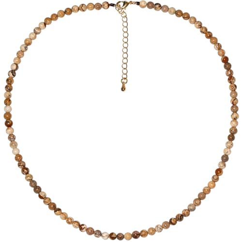 Simple Choker Necklace for Women Real Stone and Crystals Necklaces 4mm Beaded Choker Jewelry Meditation Gift for Women (16"+2") - style: Picture Jasper
