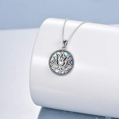 ONEFINITY Lotus Necklace 925 Sterling Silver Moonstone Pendant Necklace Yoga Lotus Jewelry for Women - style: style A