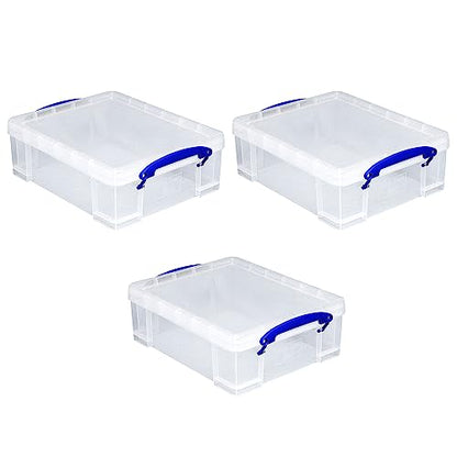 Really Useful Box Stackable 8.1 Liter Plastic Storage Container Bin with Snap Lid & Built-in Clip Lock Handles for Home & Office Organization (3 Pack) - size: 3 Pack