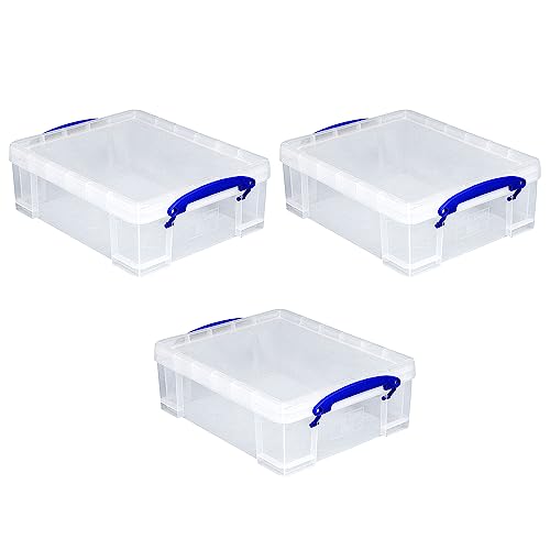 Really Useful Box Stackable 8.1 Liter Plastic Storage Container Bin with Snap Lid & Built-in Clip Lock Handles for Home & Office Organization (3 Pack) - size: 3 Pack