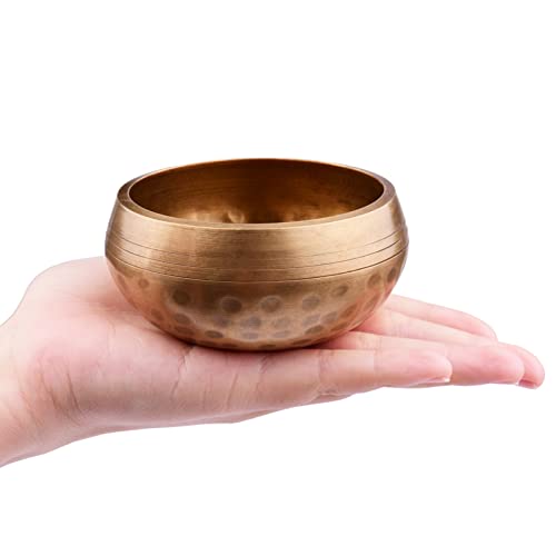 Tibetan Singing Bowl Set with 8cm/3inch Handmade Metal Sound Bowl & Soft Cushion & Wooden r for Meditation Sound Chakra Healing Yoga Relaxation