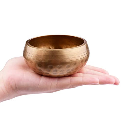 Tibetan Singing Bowl Set with 8cm/3inch Handmade Metal Sound Bowl & Soft Cushion & Wooden r for Meditation Sound Chakra Healing Yoga Relaxation