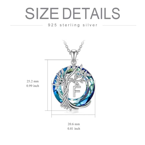 TOUPOP Gifts for Women Tree of Life Initial Necklace 925 Sterling Silver Letter Pendant with Blue Crystal Birthday Jewelry Gifts for Women Her Mom Wife Daughter - color: Tree of Life F Initial