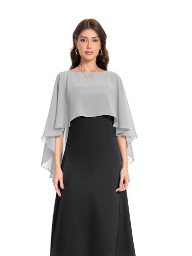 Baoqiya Women's Capelet Shawls and Wraps for Evening Dresses Soft Bridesmaid Shawl Chiffon Cape Wedding Cover Up - color: Grey